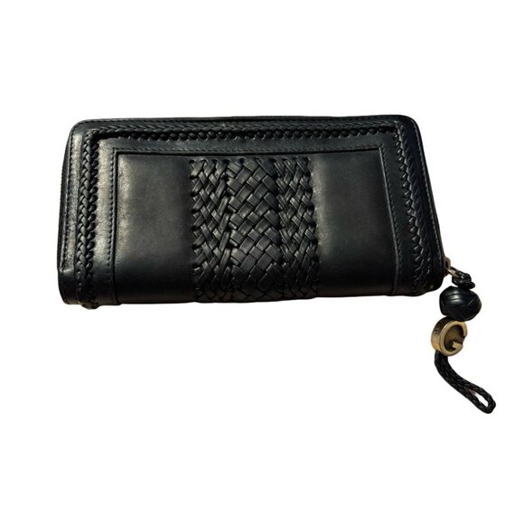 Gucci Black Braided Leather Continental Wallet w Gucci Charm Zipper - Rare - Picture 2 of 9